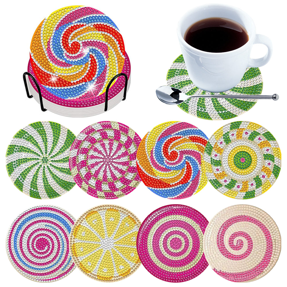 8PCS Special Shape Diamond Painting DIY Coaster with Holder (Candy)