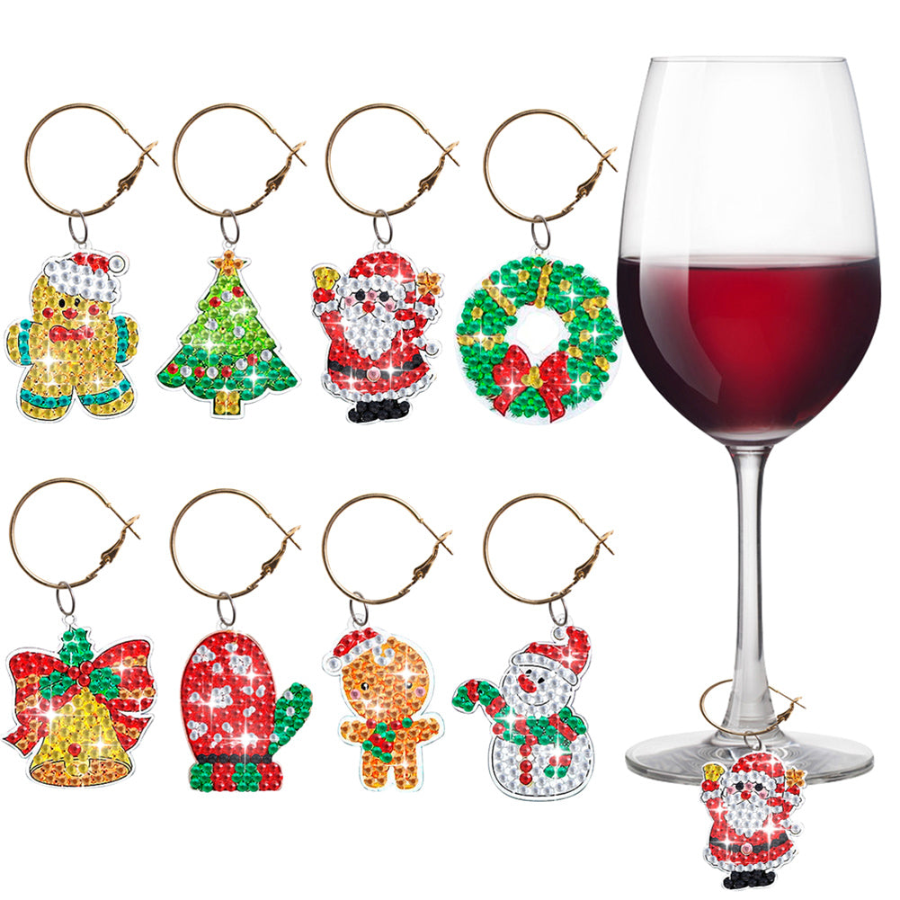 8PCS Diamond Painting Hanging Decor Dog Paw Diamond Wine Glass Charms Expression