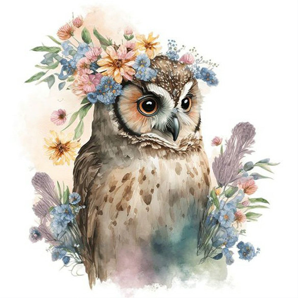 Diamond Painting - Full Round - Owl and flower (30*30CM)