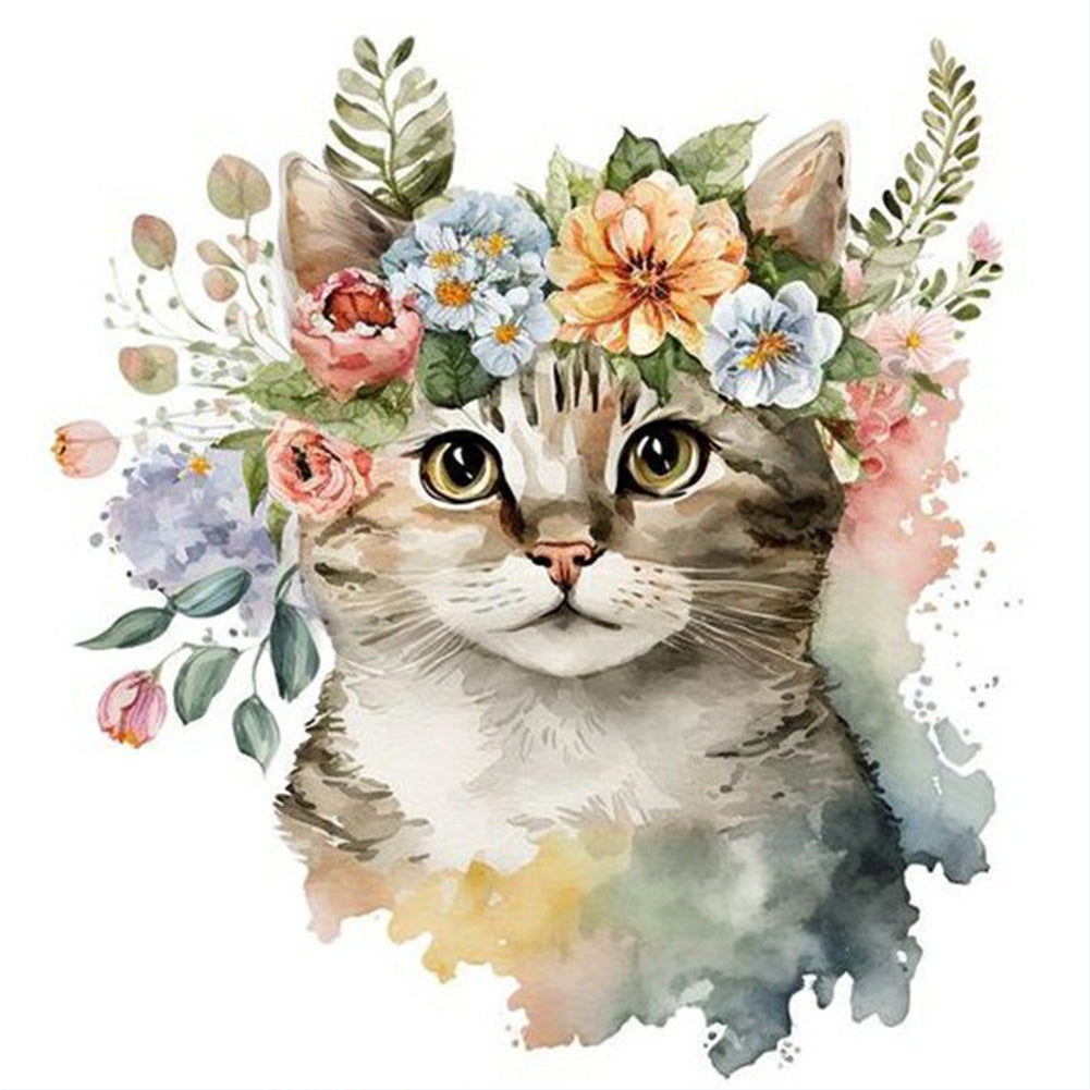 Diamond Painting - Full Round - kitten and flower (30*30CM)