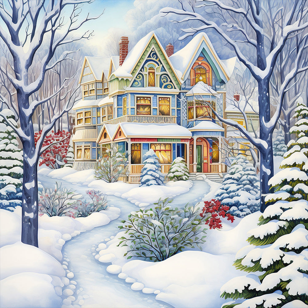 Diamond Painting - Full Round - winter snow house (30*30CM)