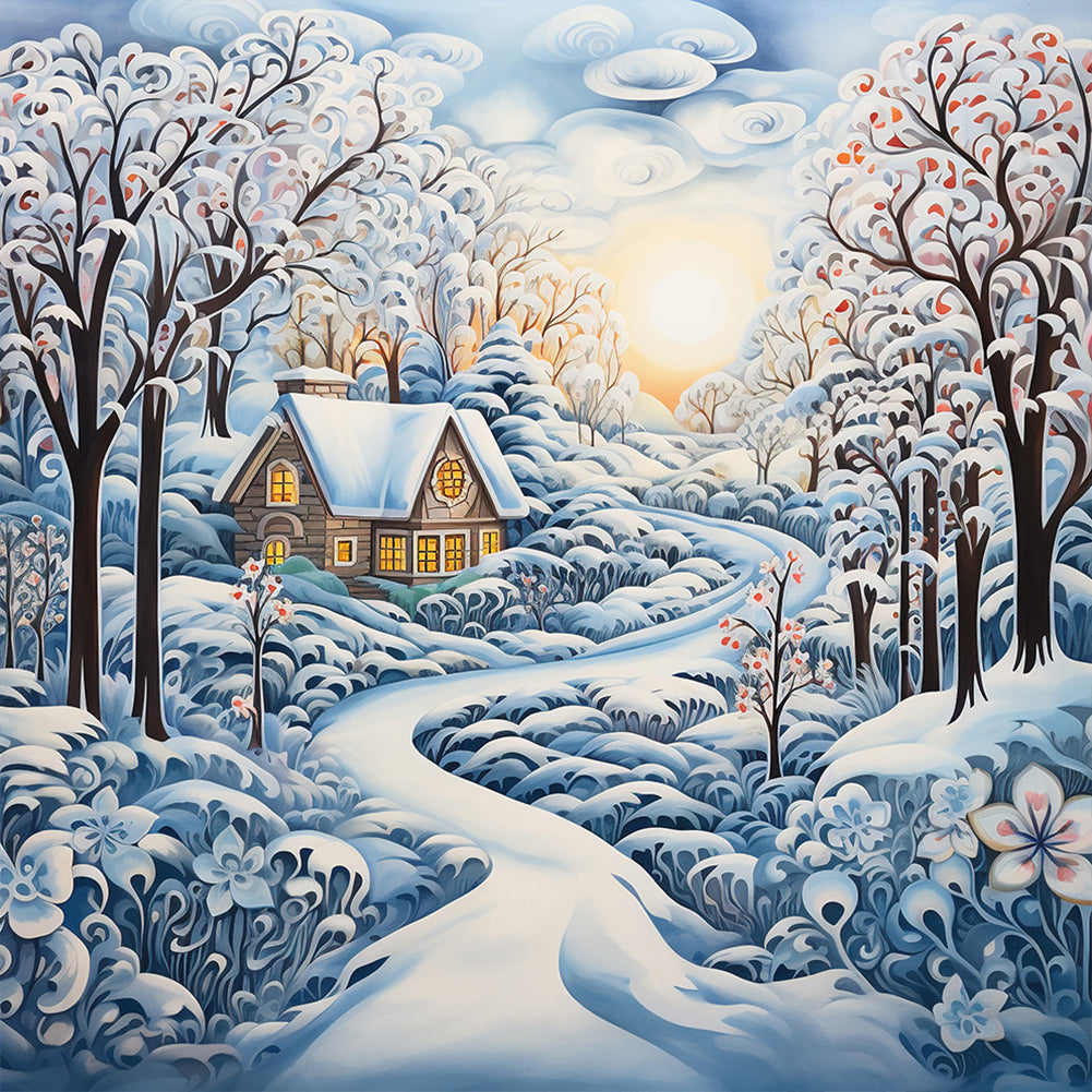 Diamond Painting - Full Round - winter snow house (30*30CM)