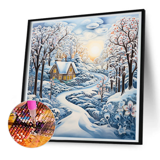 Diamond Painting - Full Round - winter snow house (30*30CM)