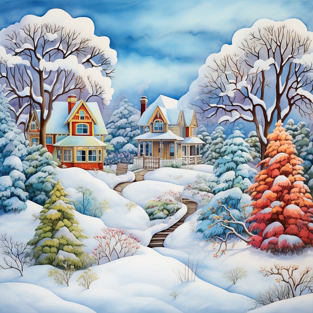 Diamond Painting - Full Round - winter snow house (30*30CM)