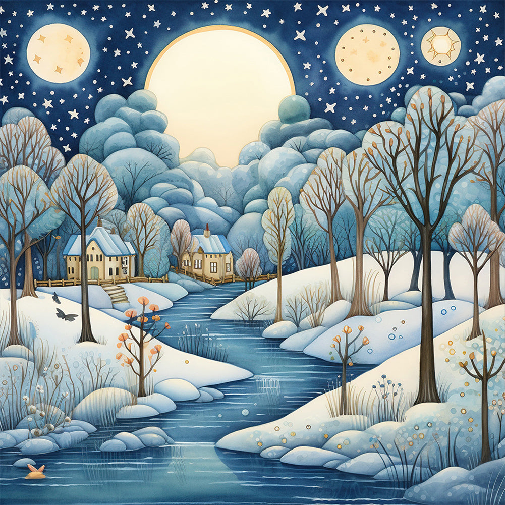 Diamond Painting - Full Round - winter snow house (30*30CM)