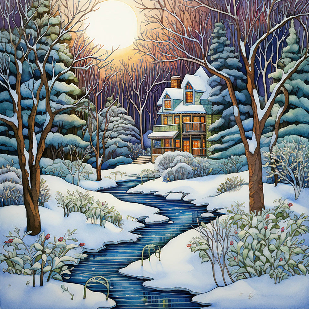 Diamond Painting - Full Round - winter snow house (30*30CM)