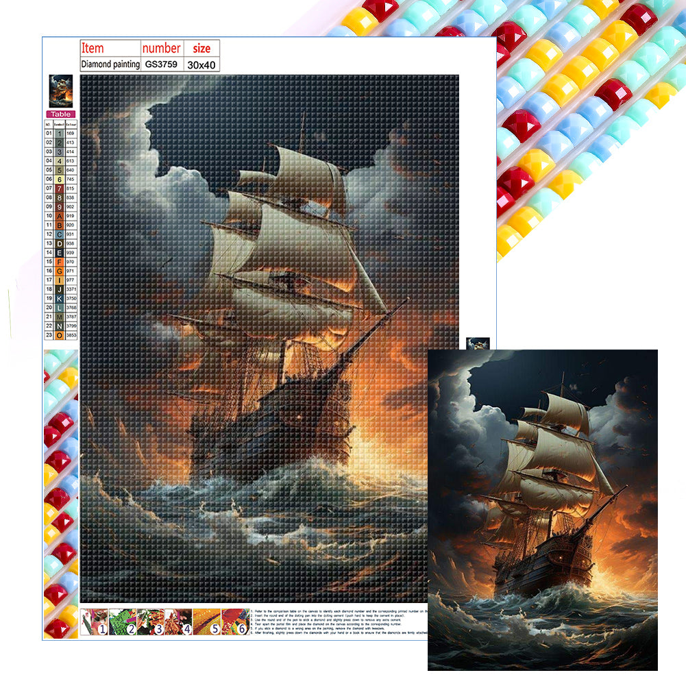 Diamond Painting - Full Square - sea sailing boat (30*40CM)