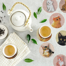 Load image into Gallery viewer, 8PCS Special Shape Diamond Painting Art Coaster Kit with Holder (Cute Kitten)
