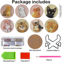 Load image into Gallery viewer, 8PCS Special Shape Diamond Painting Art Coaster Kit with Holder (Cute Kitten)
