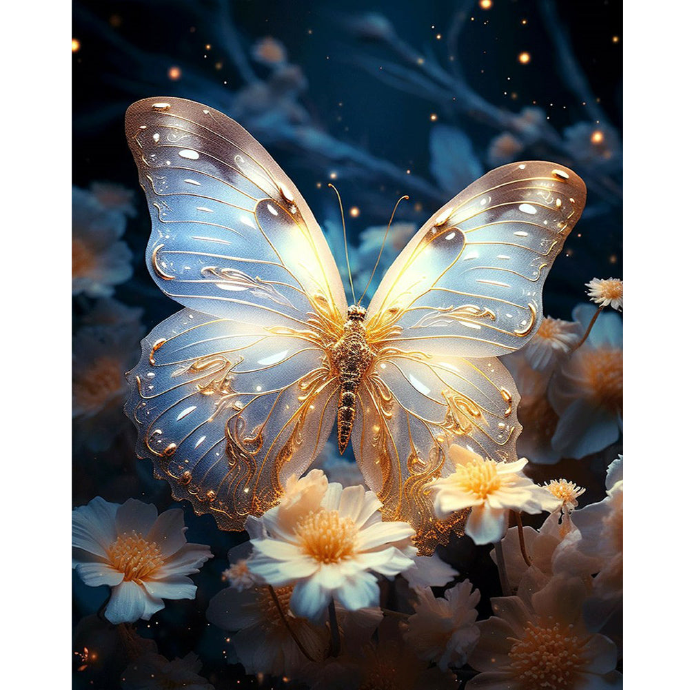 Diamond Painting - Full Round - Butterflies and glowing flowers (30*40CM)