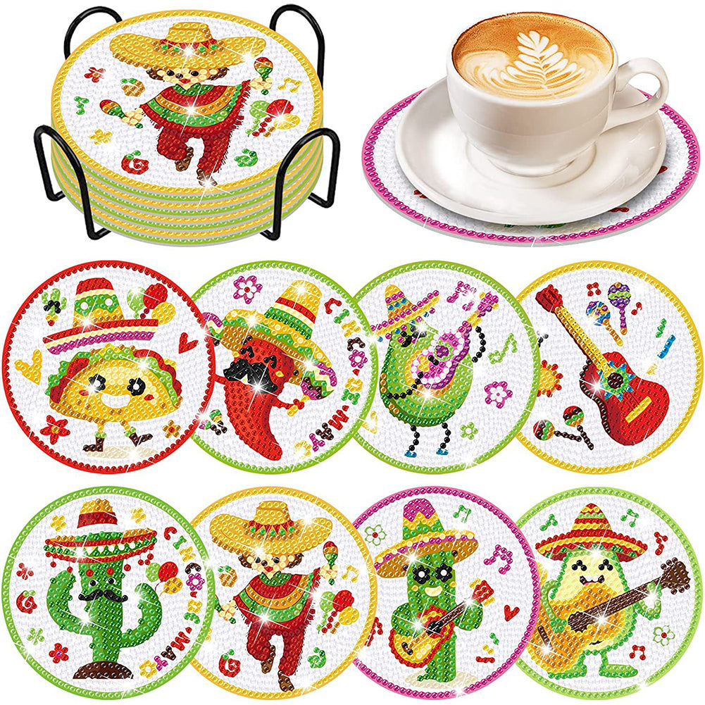 8PCS Special Shape Diamond Painting Art Coaster Kit Mexican Style (#2)