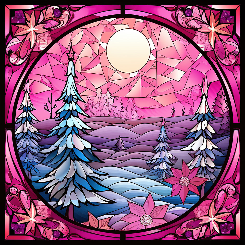 Diamond Painting - Full Round - Pink Christmas Glass Art (30*30CM)