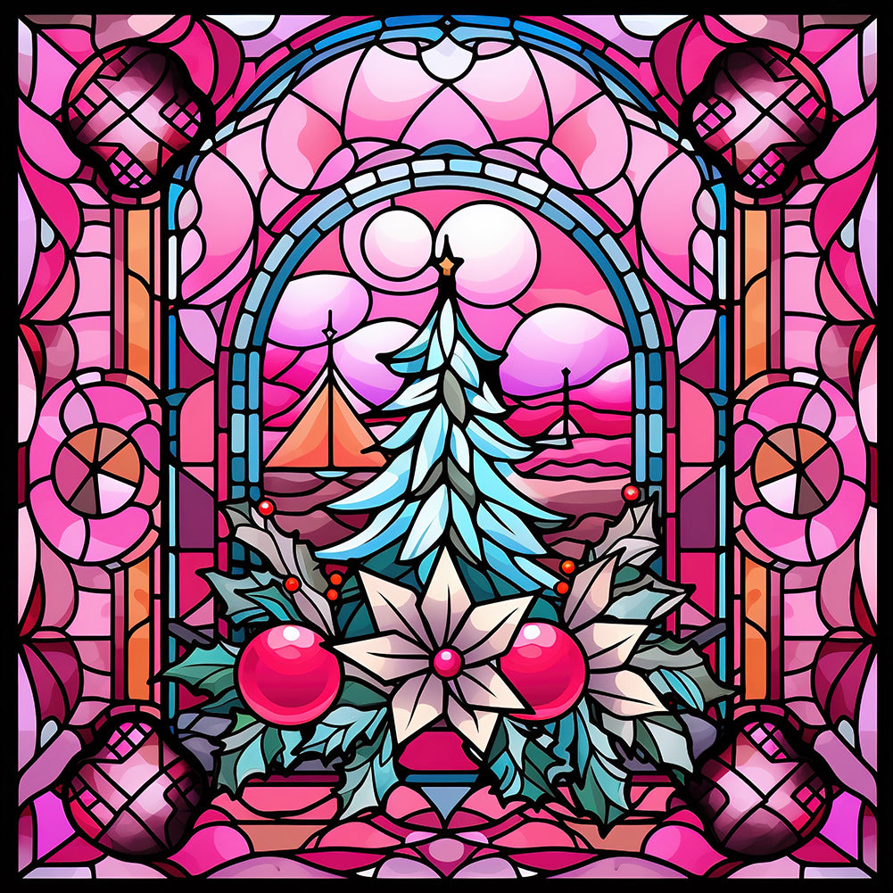Diamond Painting - Full Round - Pink Christmas Glass Art (30*30CM)