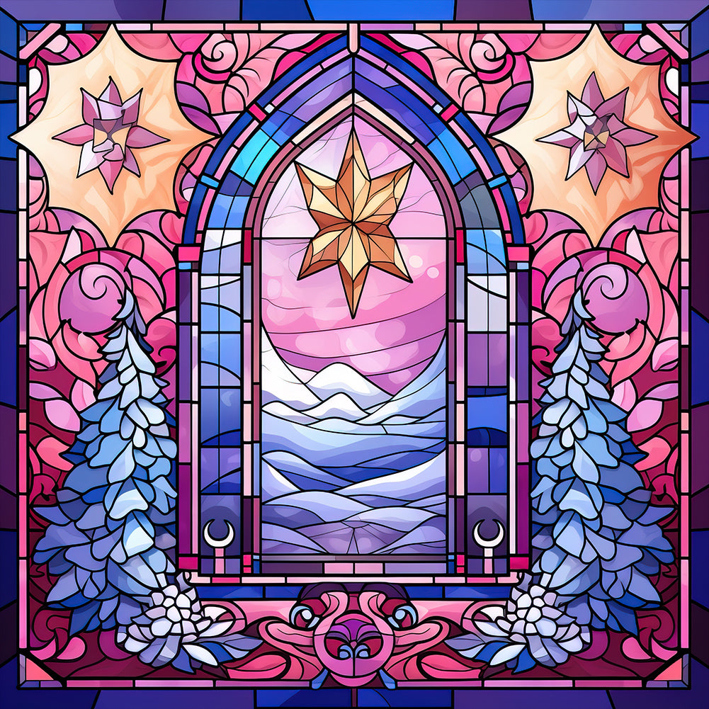 Diamond Painting - Full Round - Pink Christmas Glass Art (30*30CM)