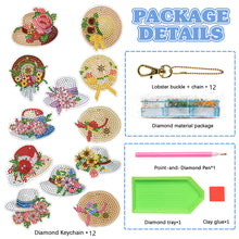 Load image into Gallery viewer, 12PCS Diamond Art Keyring Hats Double Sided Rhinestone Painting Keychain Pendant

