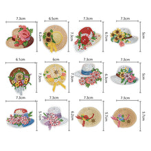Load image into Gallery viewer, 12PCS Diamond Art Keyring Hats Double Sided Rhinestone Painting Keychain Pendant
