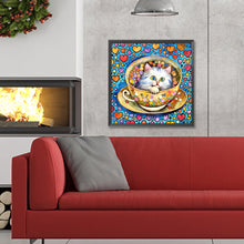 Load image into Gallery viewer, Diamond Painting - Full Round - cat in tea cup (30*30CM)
