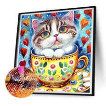 Load image into Gallery viewer, Diamond Painting - Full Round - cat in tea cup (30*30CM)
