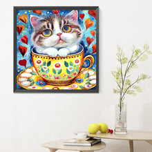 Load image into Gallery viewer, Diamond Painting - Full Round - cat in tea cup (30*30CM)
