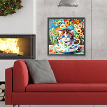 Load image into Gallery viewer, Diamond Painting - Full Round - cat in tea cup (30*30CM)
