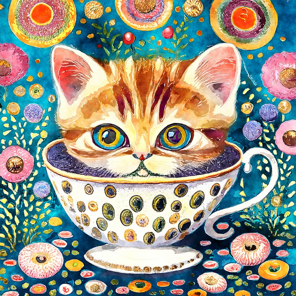 Diamond Painting - Full Round - cat in tea cup (30*30CM)
