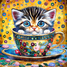 Load image into Gallery viewer, Diamond Painting - Full Round - cat in tea cup (30*30CM)
