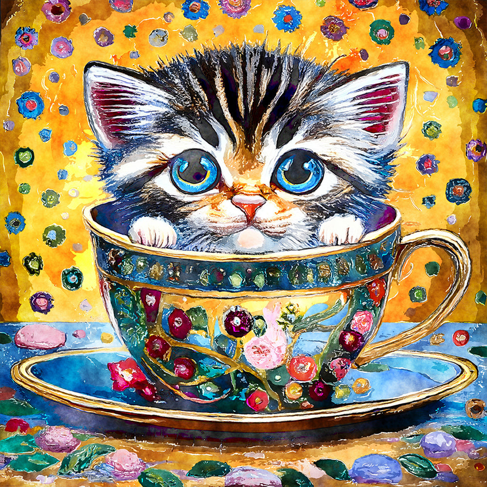 Diamond Painting - Full Round - cat in tea cup (30*30CM)