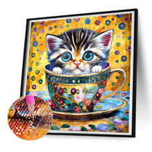 Load image into Gallery viewer, Diamond Painting - Full Round - cat in tea cup (30*30CM)
