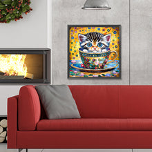 Load image into Gallery viewer, Diamond Painting - Full Round - cat in tea cup (30*30CM)
