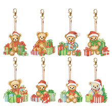 Load image into Gallery viewer, 8PCS Double Sided Full Drill Keyring Special Shape Diamond Art Keyring Xmas Bear
