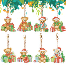 Load image into Gallery viewer, 8PCS Double Sided Full Drill Keyring Special Shape Diamond Art Keyring Xmas Bear
