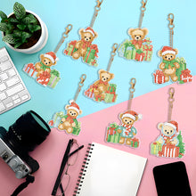 Load image into Gallery viewer, 8PCS Double Sided Full Drill Keyring Special Shape Diamond Art Keyring Xmas Bear
