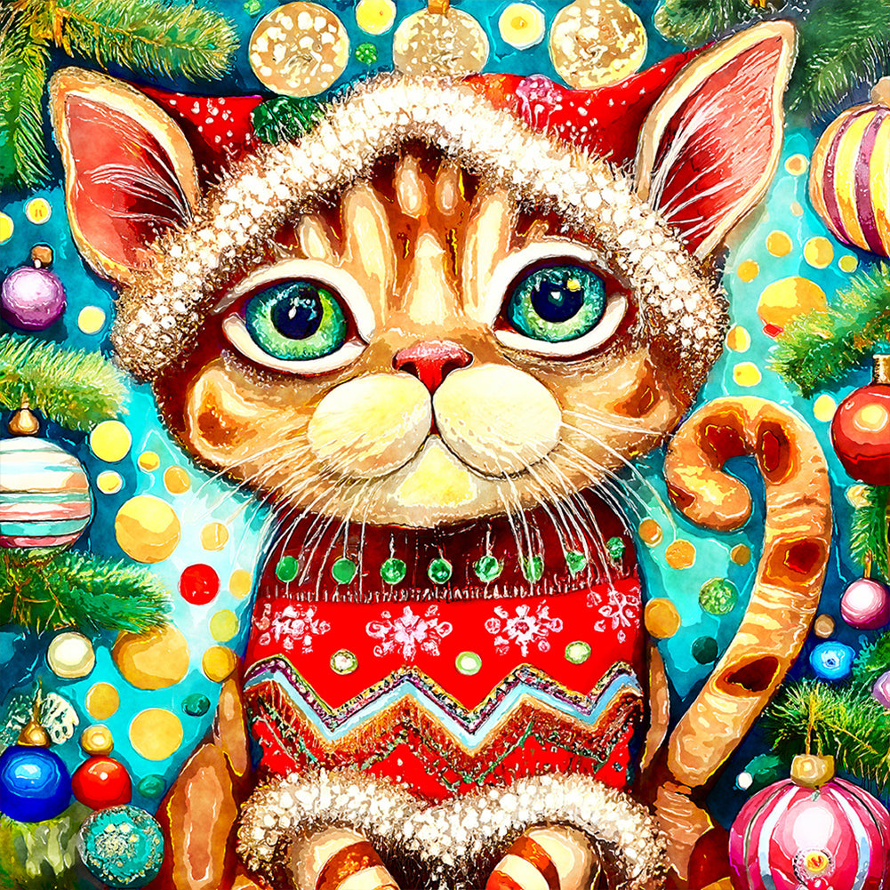 Diamond Painting - Full Round - Christmas kitten (30*30CM)