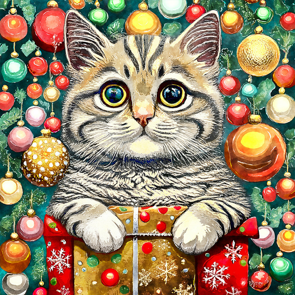 Diamond Painting - Full Round - Christmas kitten (30*30CM)