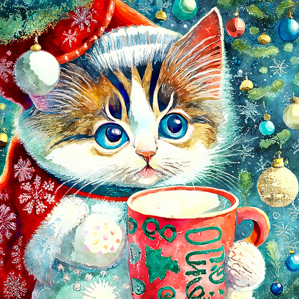 Diamond Painting - Full Round - Christmas kitten (30*30CM)