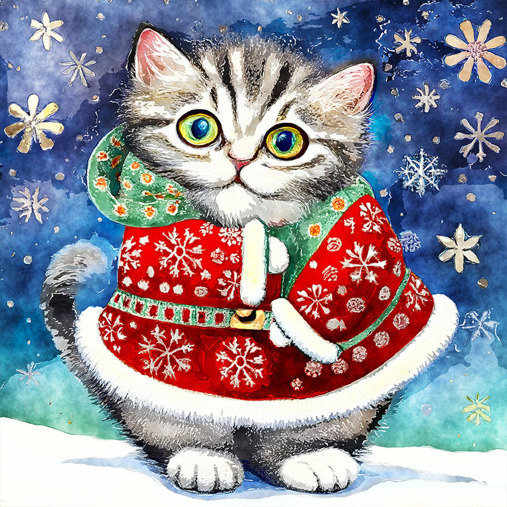 Diamond Painting - Full Round - Christmas kitten (30*30CM)