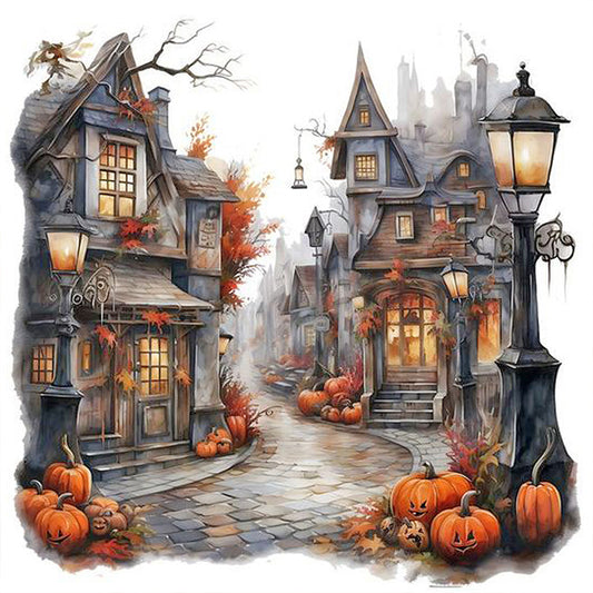 Diamond Painting - Full Round - halloween pumpkin street (30*30CM)