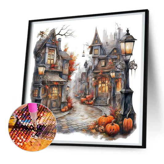 Diamond Painting - Full Round - halloween pumpkin street (30*30CM)