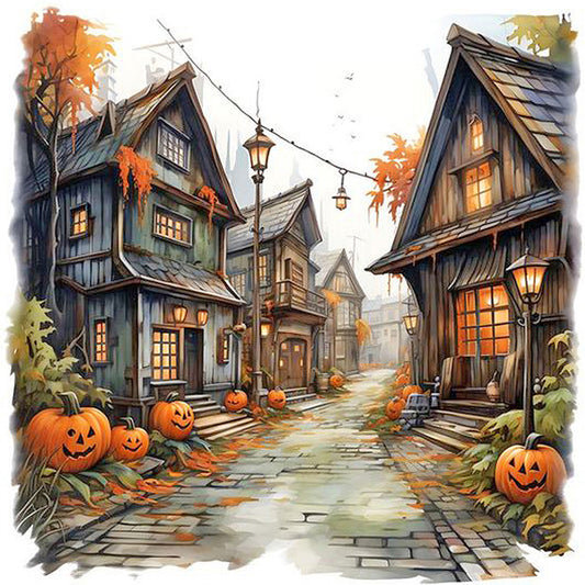 Diamond Painting - Full Round - halloween pumpkin street (30*30CM)