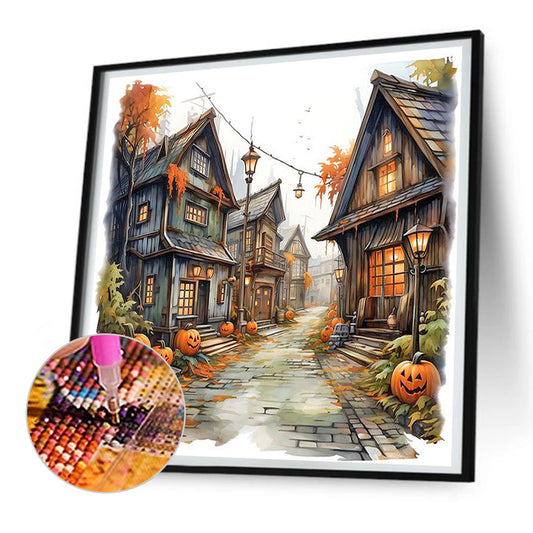 Diamond Painting - Full Round - halloween pumpkin street (30*30CM)