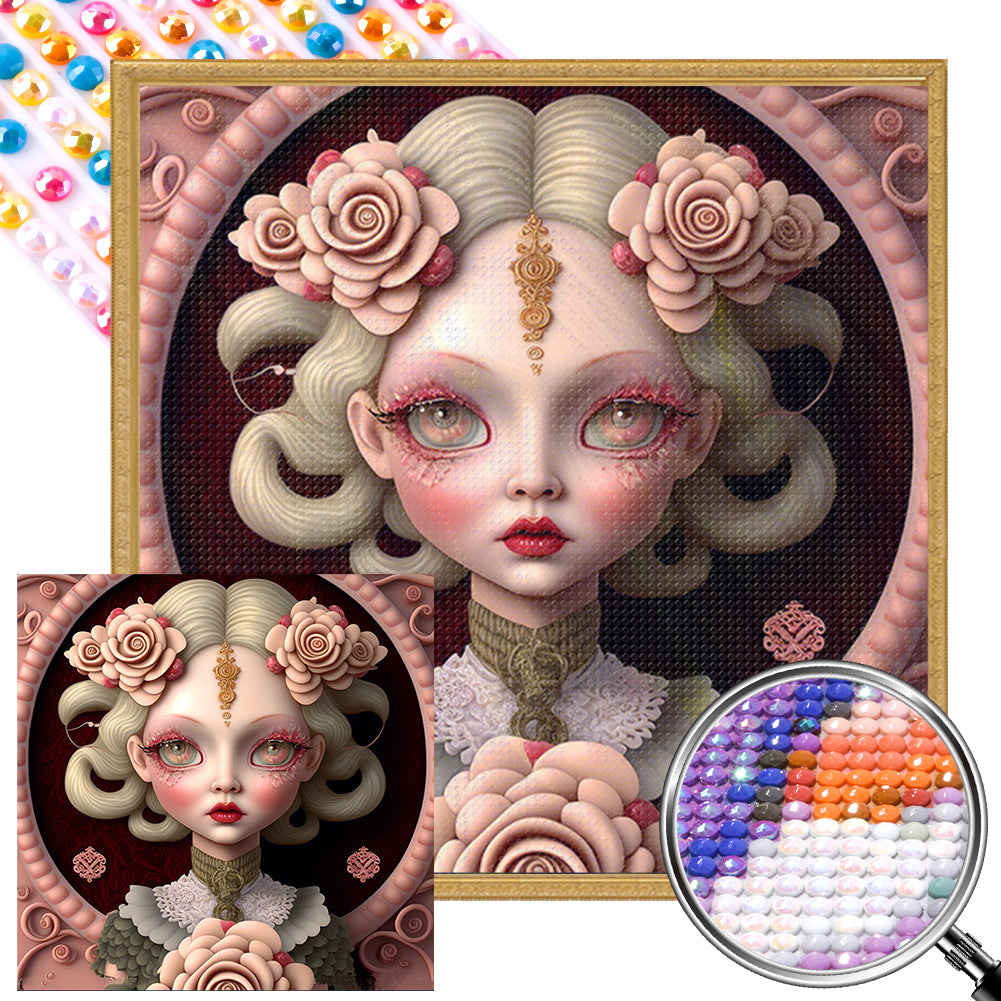 AB Diamond Painting - Full Round - flower and girl (40*40CM)