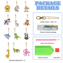 Load image into Gallery viewer, 12PCS Double Sided Diamond Painting Art Keychain Pendant (Small Animal)
