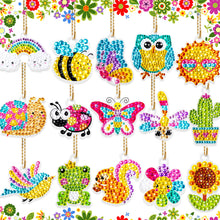 Load image into Gallery viewer, 15PCS Diamond Art Keyring Bee Double Sided Diamond Painting Keychain Cactus Frog
