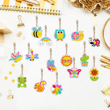 Load image into Gallery viewer, 15PCS Diamond Art Keyring Bee Double Sided Diamond Painting Keychain Cactus Frog
