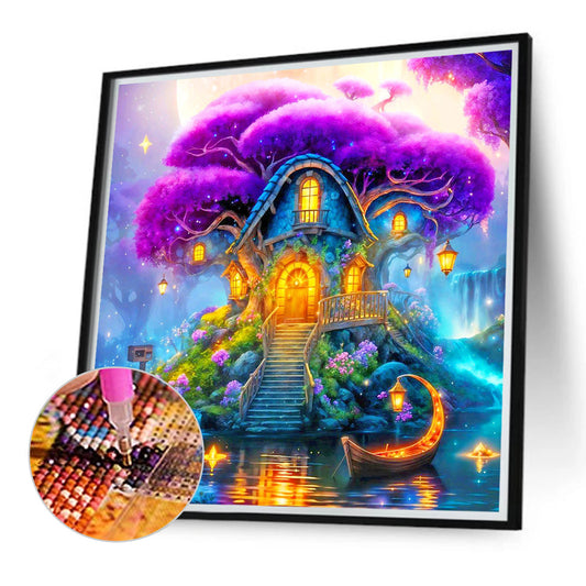 Diamond Painting - Full Round - Tranquil Purple Tree House (40*40CM)