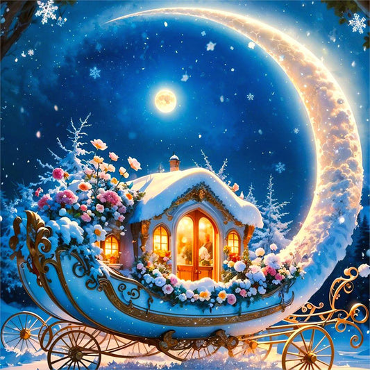 Diamond Painting - Full Round - Tranquil house under the moon (40*40CM)