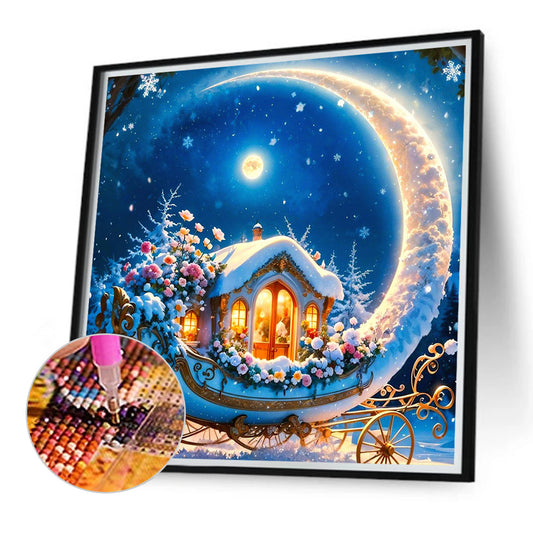 Diamond Painting - Full Round - Tranquil house under the moon (40*40CM)