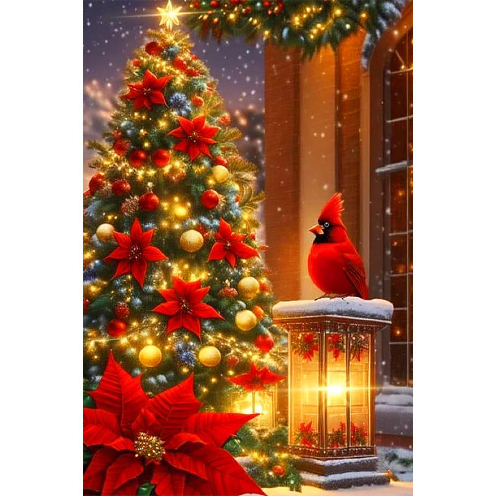 Diamond Painting - Full Round - Christmas cardinal in front of tree (40*60CM)
