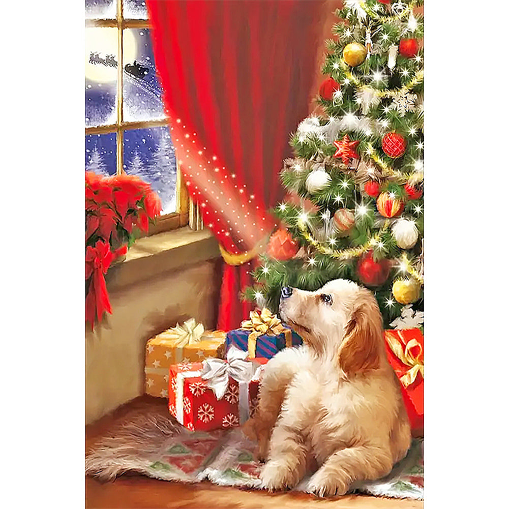Diamond Painting - Full Round - Christmas version sees the dog on the sleigh (40*60CM)