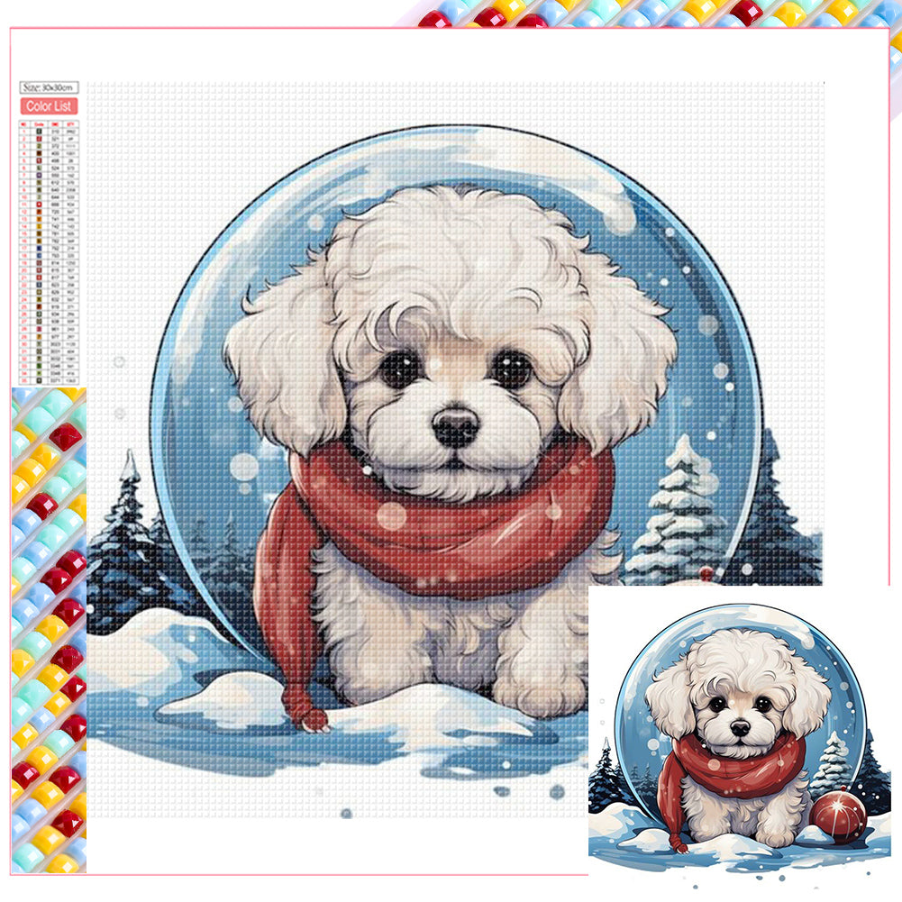 Diamond Painting - Full Square - Winter crystal ball christmas puppy (30*30CM)